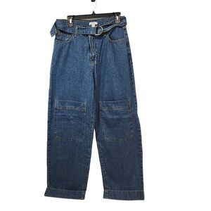 Forever 21 Size 8 Wide Leg High Rise Belted Cargo Dark Wash Bratz Loose Fit F2